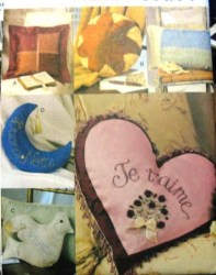 7704 6 EMBROIDERED NEEDLEWORK SHAPED PILLOWS PATTERN,SKEINS